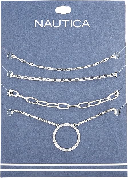 Nautica Rhinestone Layered Pendant Necklace for Women Rhodium Plated Alloy