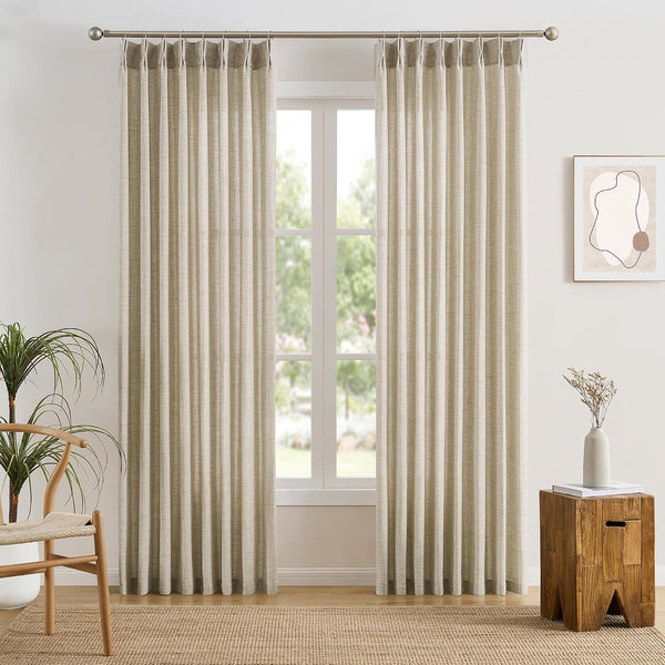 RAIN CITY Beige Pinch Pleated Sheer Curtains 86 Inches Long,W50 x L86 Inch Light
