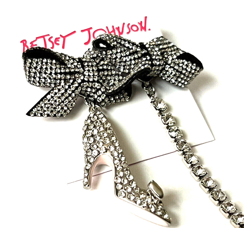 Betsey Johnson Holiday High Heel Shoes Bows Rhinestone Mismatch Drop Earrings