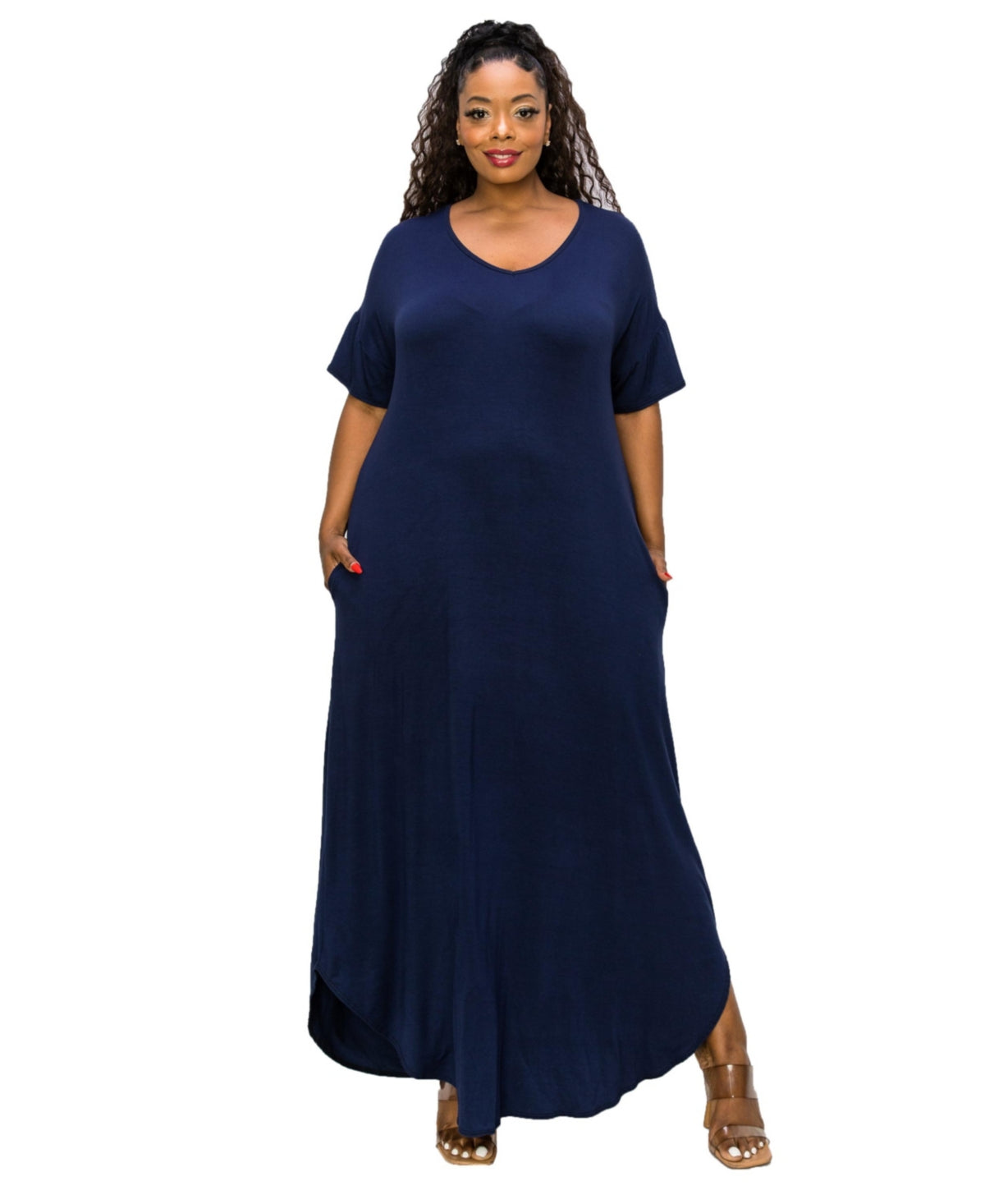 LIVD Short Sleeve Maxi Dress - Blue - 3X