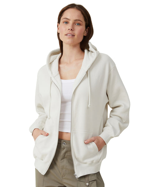 Cotton on Womens Classic Zip-Through Hoodie Sweatshirt - Vintage White, XL