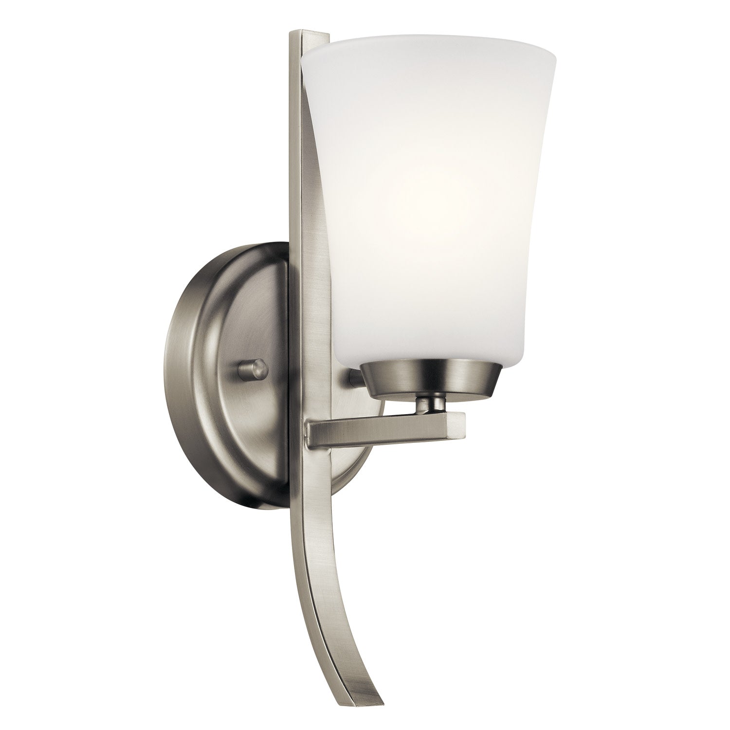 KICHLER Tao 1-Light Brushed Nickel Bathroom Indoor Wall Sconce w/ Frosted Glass