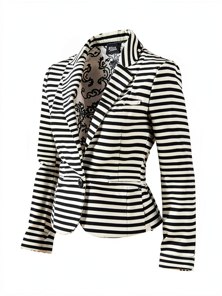 Elle Black and White Striped Structured Blazer, Size Small