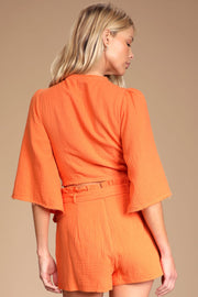 Lulus Friendship Bright Orange Tie-Front Crop Top, Size Large