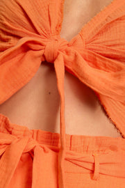 Lulus Friendship Bright Orange Tie-Front Crop Top, Size Large