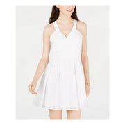 Crystal Dolls White Sleeveless V Neck Short Fit + Flare Dress Juniors 5