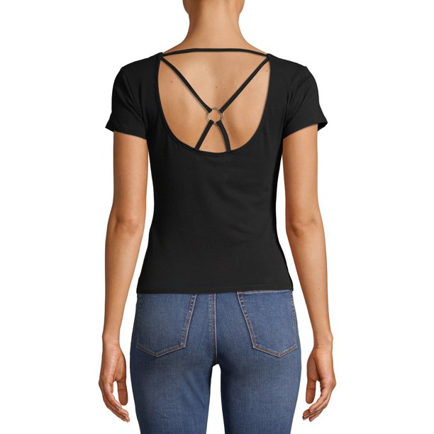 Derek Heart Juniors Criss Cross Back Tee with Ring, Size Small