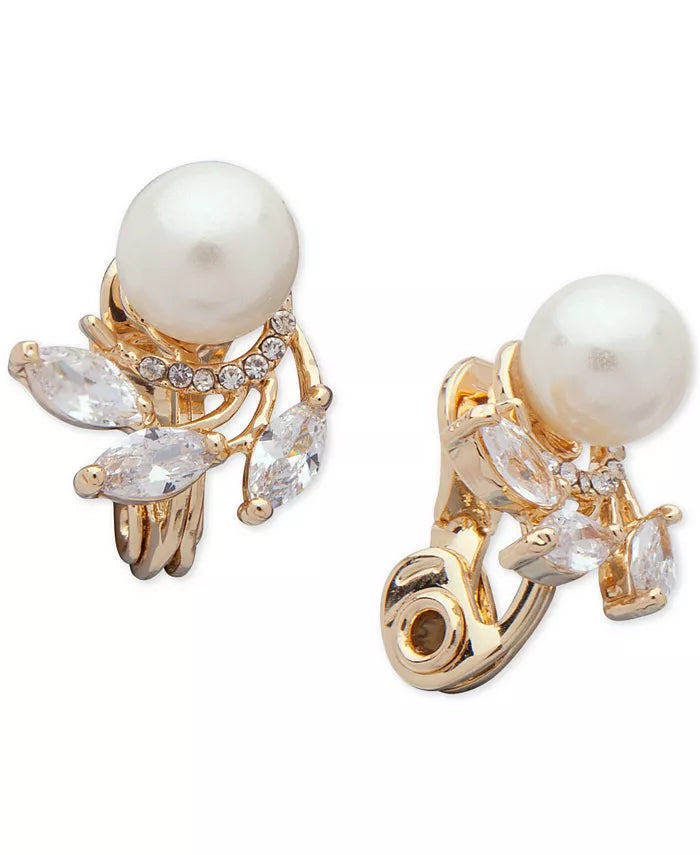 Anne Klein Cubic Zirconia & Imitation Pearl E-z Comfort Clip-on Earrings