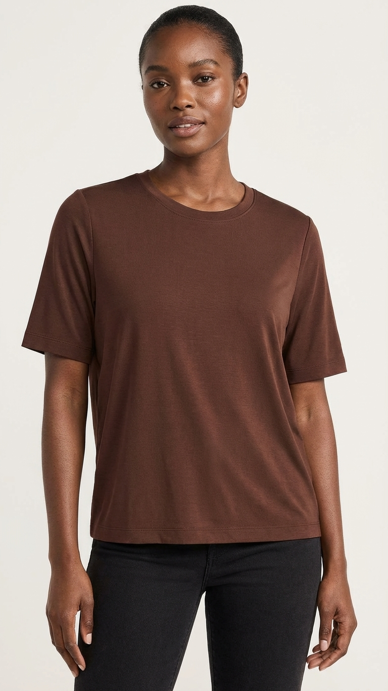 NWT Express Sheer Mesh Crew Neck Short Sleeve Tee Brown Size Medium