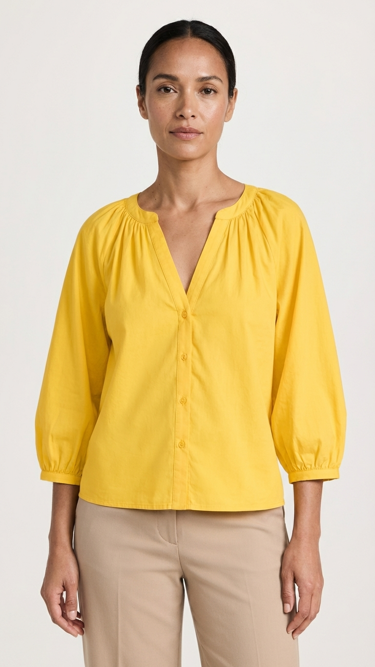 Boston Proper Women Brooke Notch Neck Poplin Shirt Haberno Yellow Medium