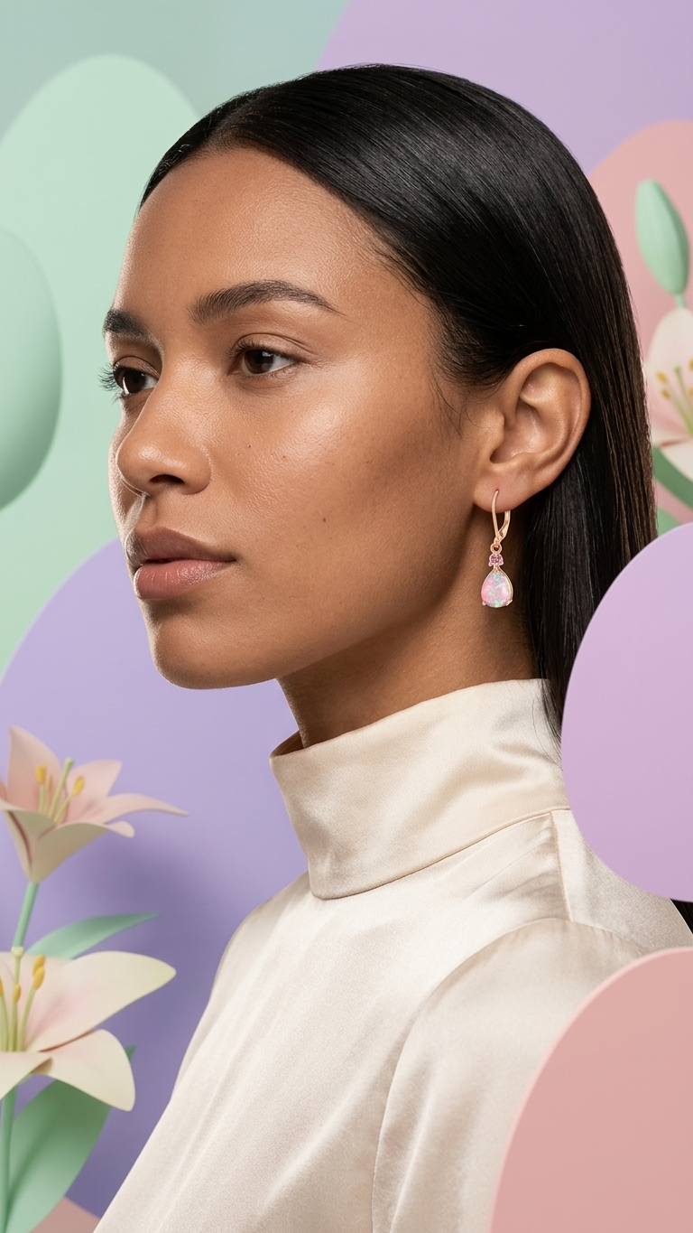 CiNily Leverback Opal Dangle Drop Earrings For Women Girls 14K Gold Plated