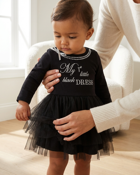 Bonnie Baby Baby Girls Appliqued Knit Tutu One-Piece Dress, Black, 18-24 Months