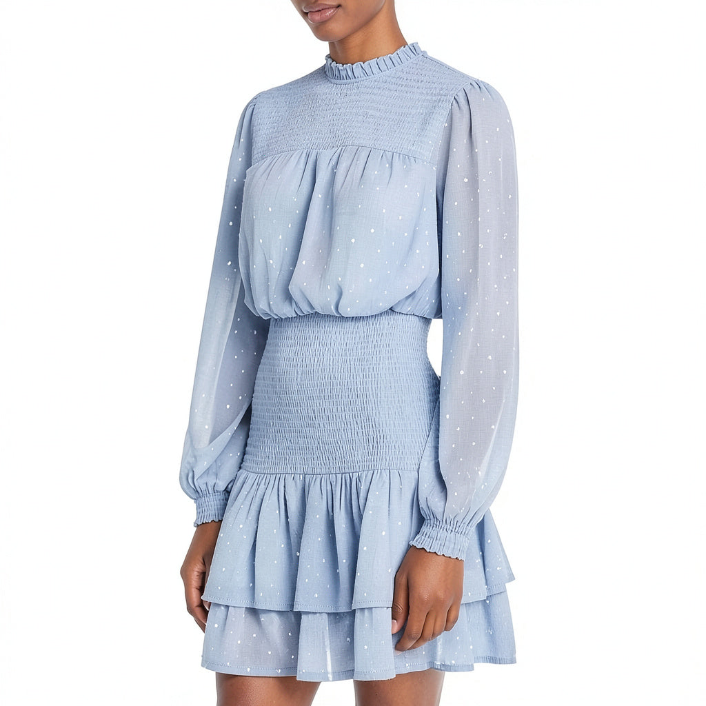 Aqua Clip Dot Smocked Waist Dress, Size Small