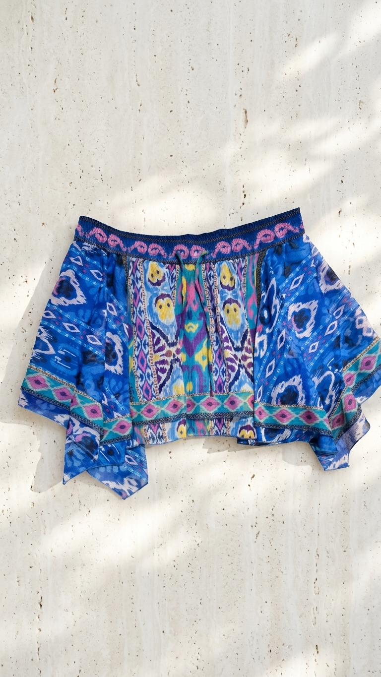 Zara MultiColor Shirt Floral Bohemian Womens Skirt Flowy Draw String,Size Small