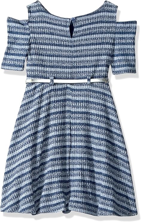 Youngland Girls Cold Shoulder Rib Knit Belted Skater Dress, Blue, Size 6X