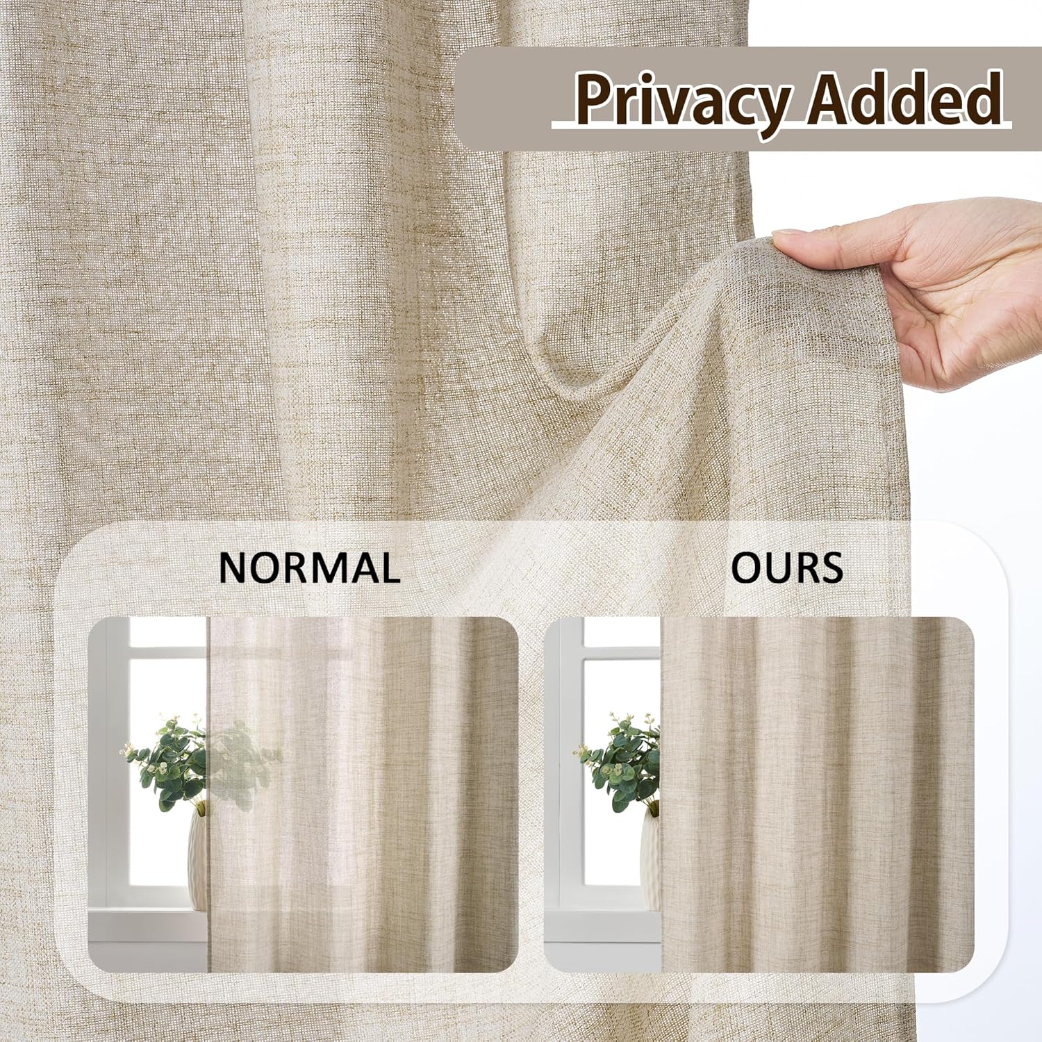 RAIN CITY Beige Pinch Pleated Sheer Curtains 86 Inches Long,W50 x L86 Inch Light