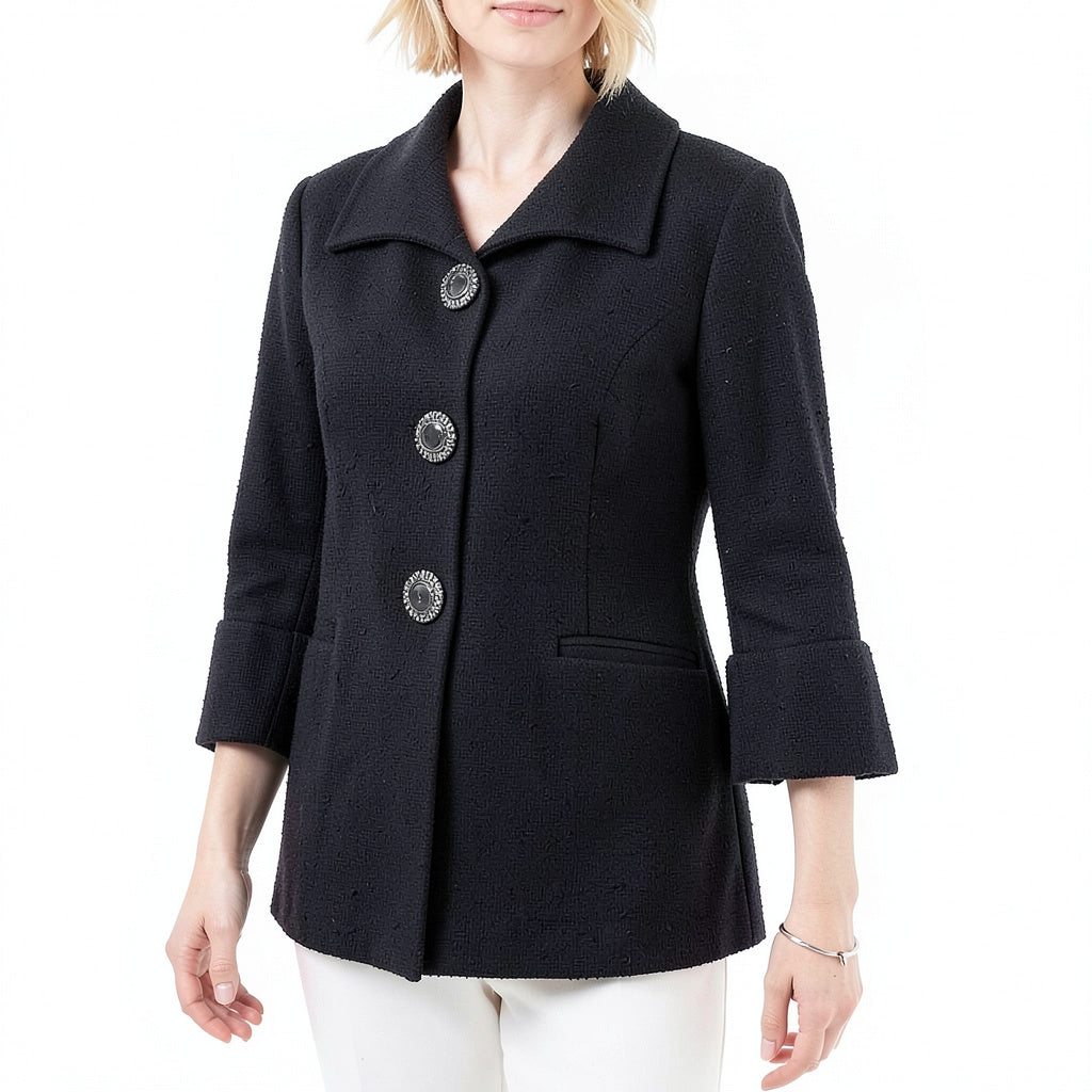 JM Collection Textured Three-Button Jacket,Large