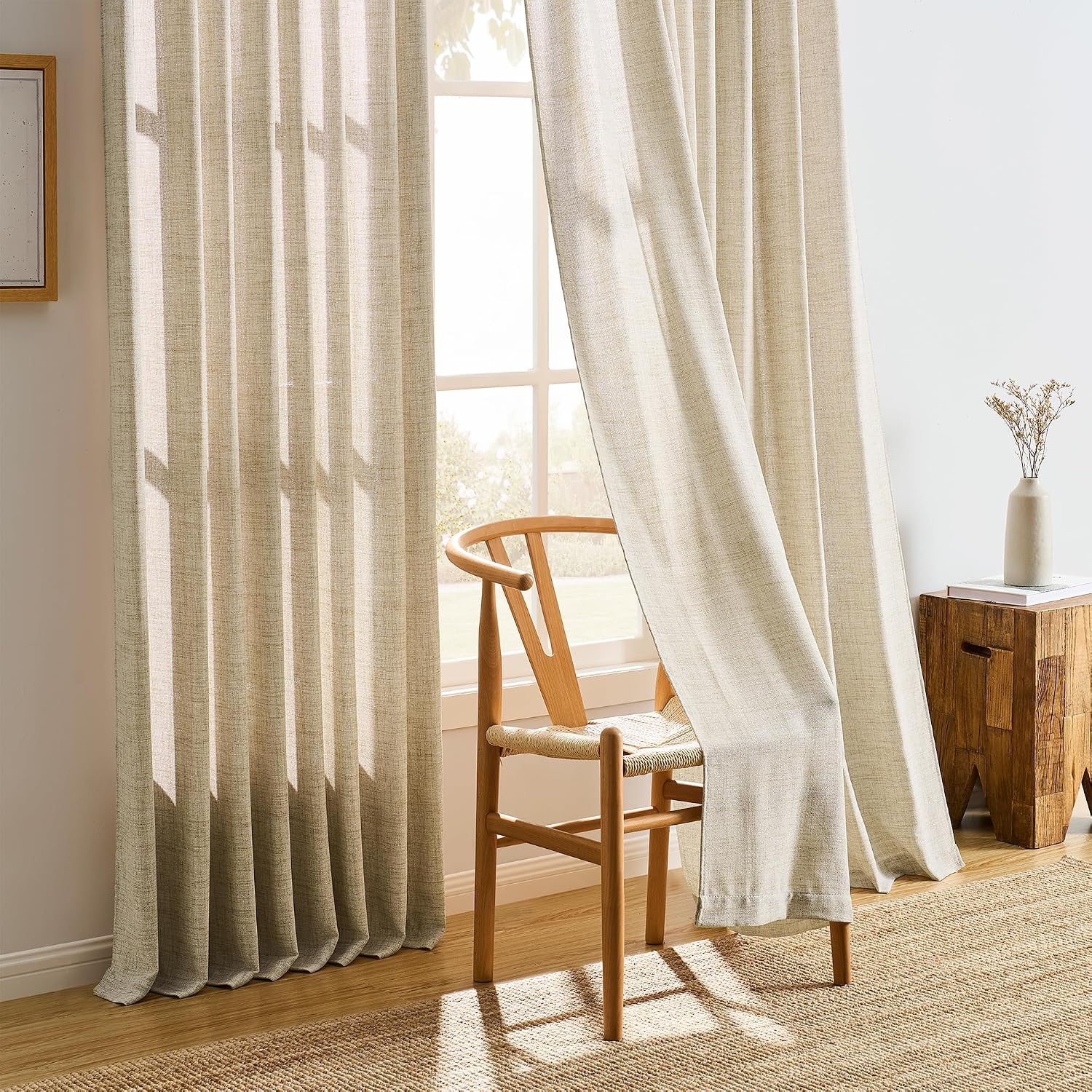RAIN CITY Beige Pinch Pleated Sheer Curtains 86 Inches Long,W50 x L86 Inch Light