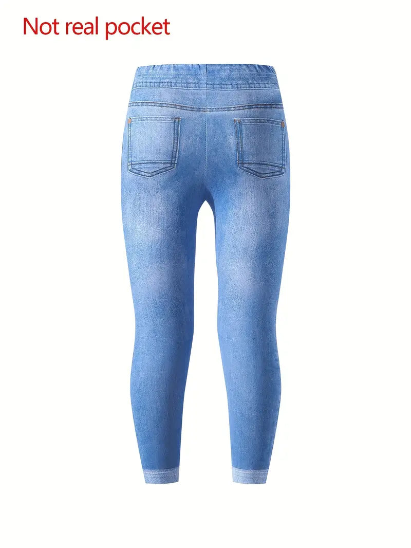 Girls All-Season Skinny Leggings - Chic Denim-Imitation Heart Pattern