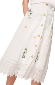French Connection Embroidered Eyelet MIDI Skirt, Size 0 - White
