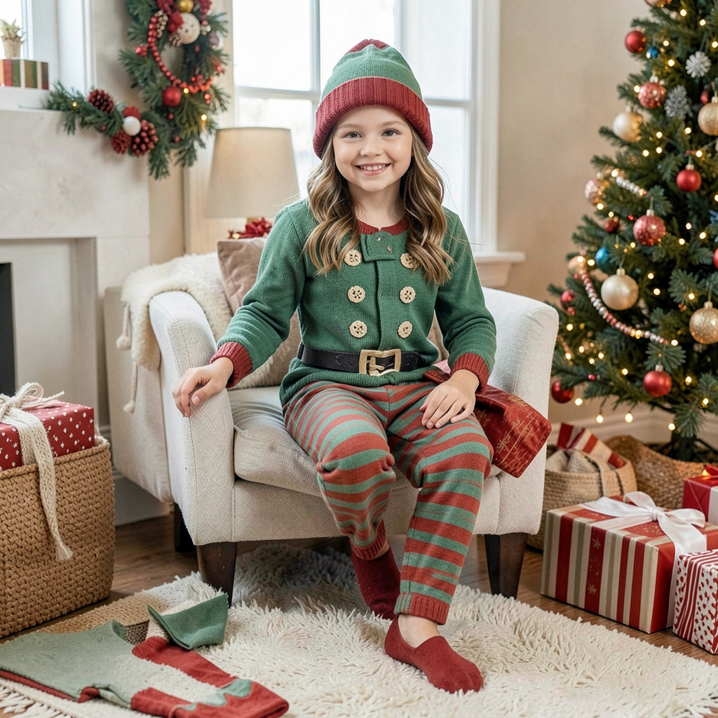 Petit Lem Boys Elf Sleeper Pajama and Hat Knit Christmas One Piece 12 Months 1yr