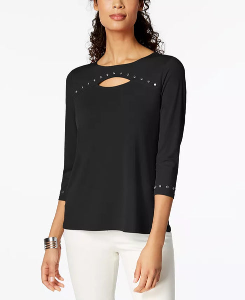 JM Collection Studded Keyhole Top, Size Small