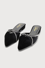 Lulus Hoovery Black Velvet Rhinestone Pointed-Toe Mule Slides, Size 8.5