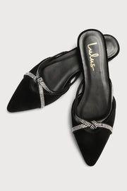 Lulus Hoovery Black Velvet Rhinestone Pointed-Toe Mule Slides, Size 8.5