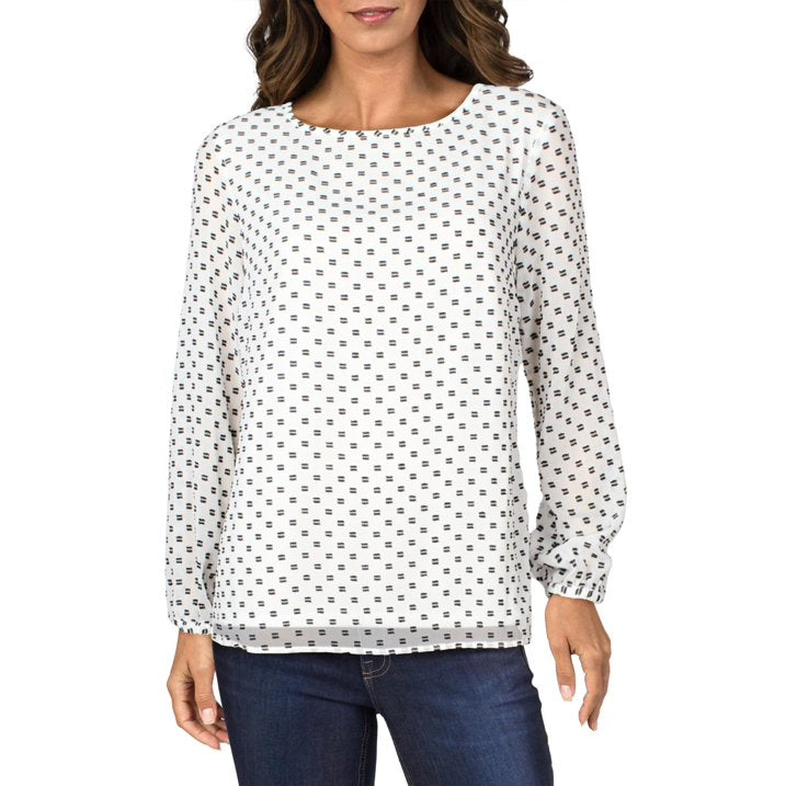 Nine West Long Sleeve Clip Dot Blouse, Size Medium