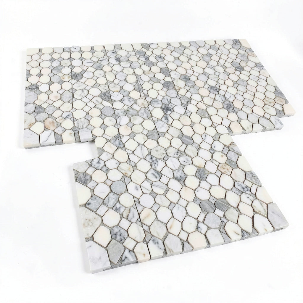 Lot of 3 sheets 12 in. x 12 in. Marble Mosaic Floor and Wall Tile