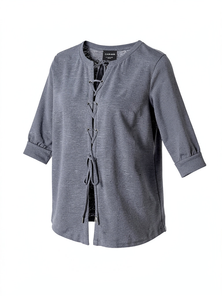 Calvin Klein Performance Womens 3/4-Sleeve Lace-Up Back Top, Size Medium