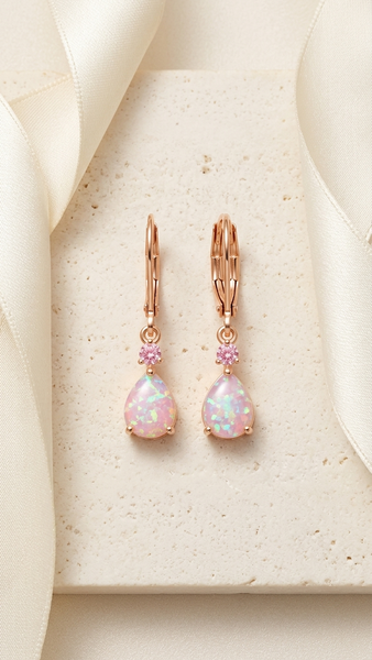 CiNily Leverback Opal Dangle Drop Earrings For Women Girls 14K Gold Plated