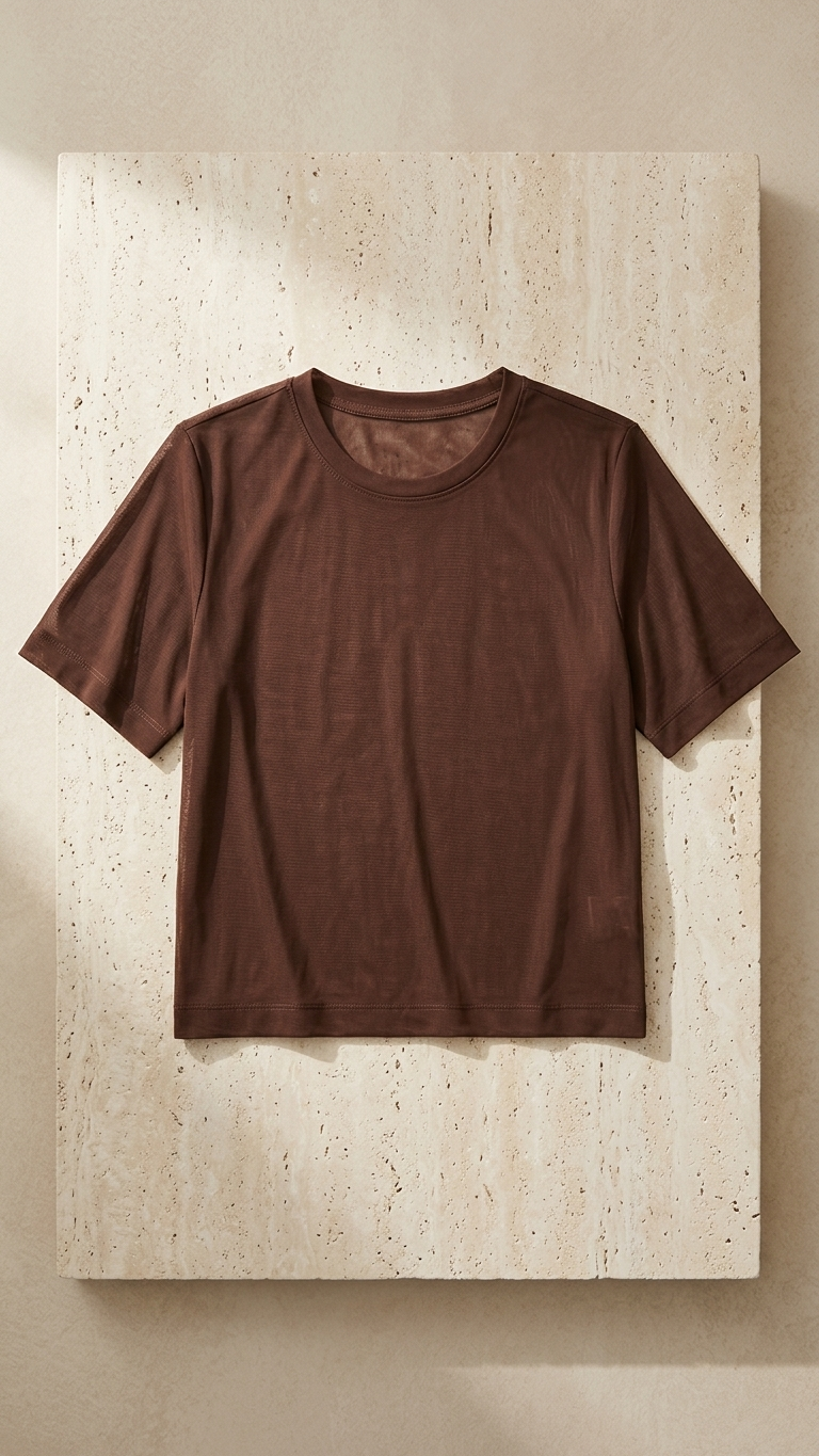 NWT Express Sheer Mesh Crew Neck Short Sleeve Tee Brown Size Medium