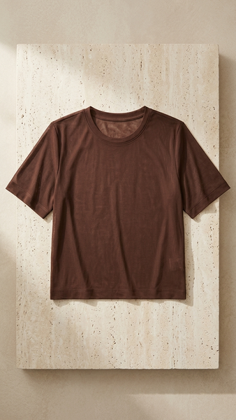 NWT Express Sheer Mesh Crew Neck Short Sleeve Tee Brown Size Medium