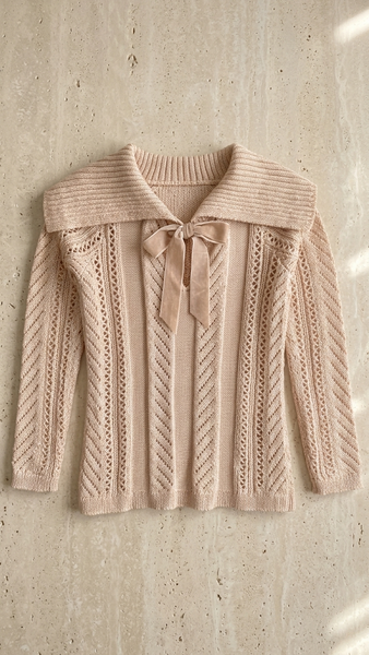 White House Black Market Long Sleeve Velvet Bow Back Sweater Blush Pink Size L