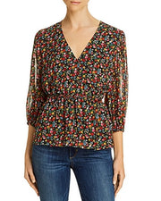 Notes Du Nord Womens Neeve Floral Print V-Neck Wrap Top, Size 8