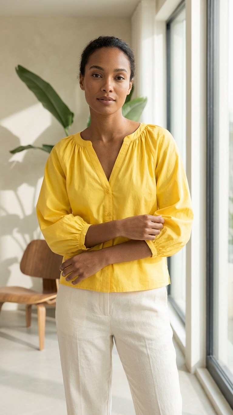 Boston Proper Women Brooke Notch Neck Poplin Shirt Haberno Yellow Medium