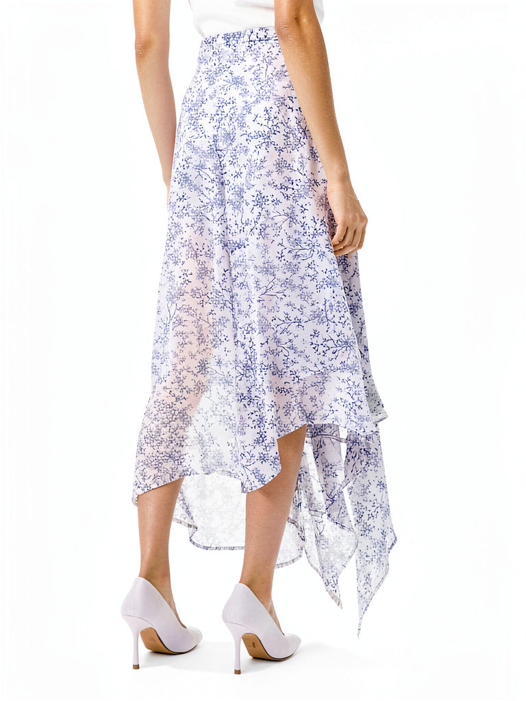 Michael Kors Womens White Floral Georgette Handkerchief Skirt, Size Small