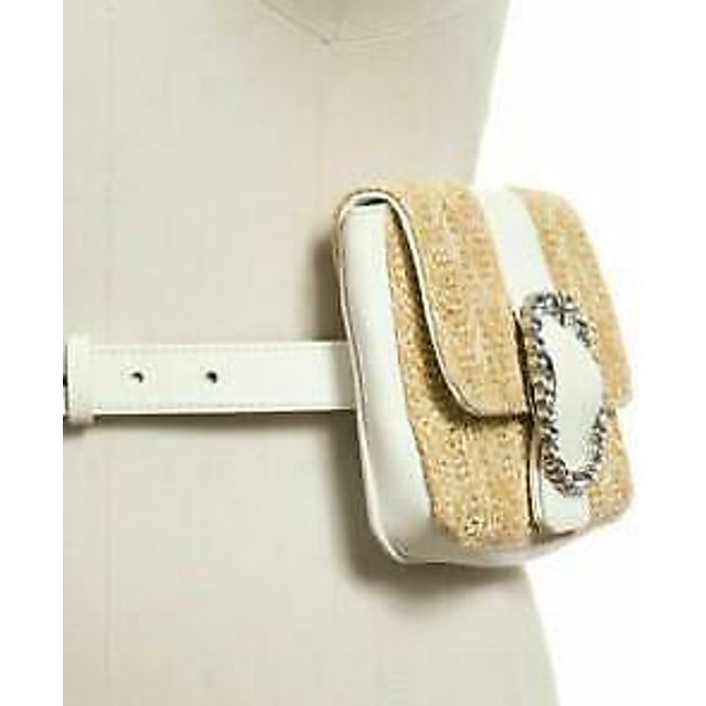 INC International Concepts Straw Belt Bag, Medium/White & Navy