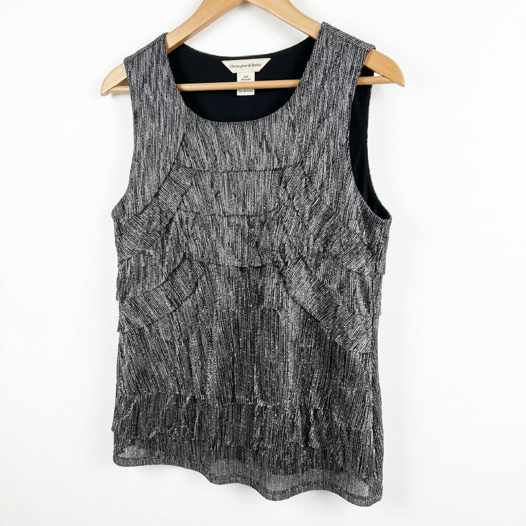 Christopher & Banks, Shiny Silver, Poly Metallic Blouse, Layered ,Size Medium