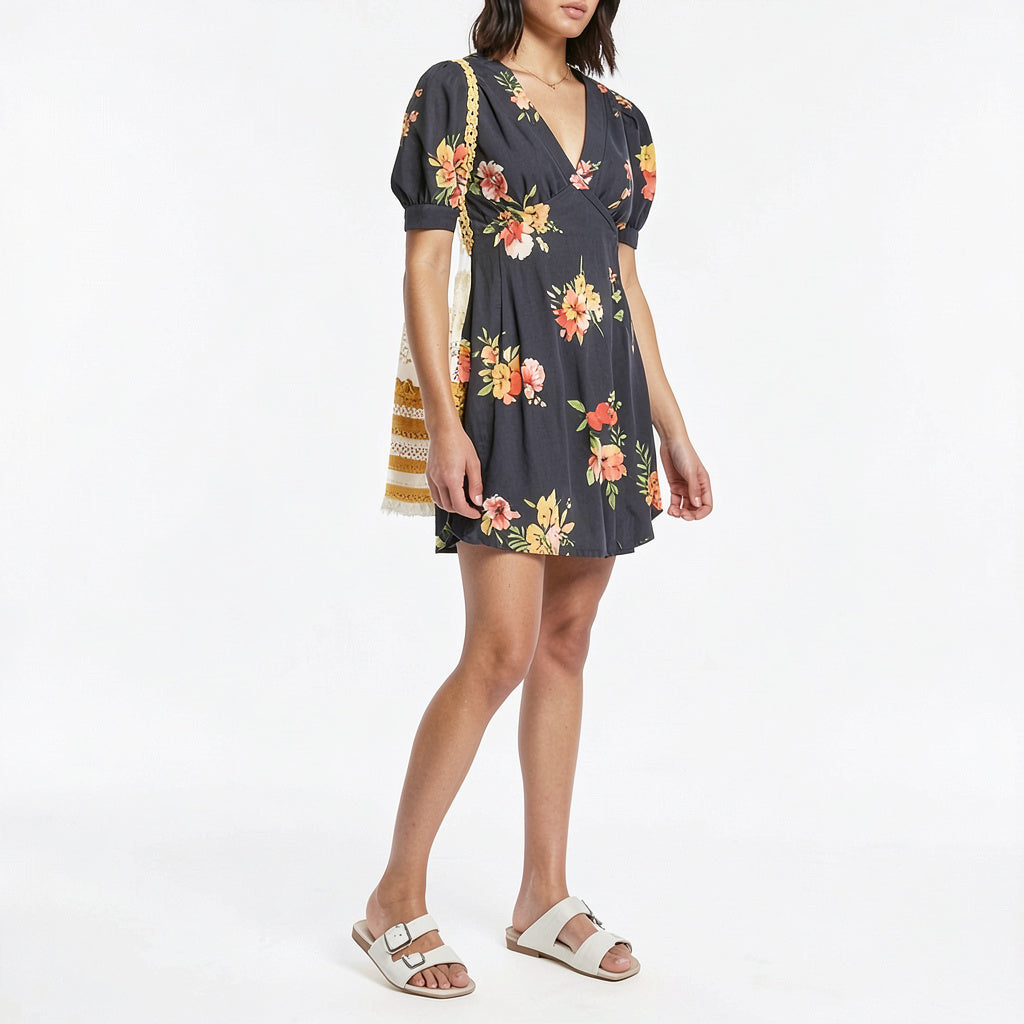 free people neon garden dress NWT Free People Neon Garden Floral Print Puff Sleeve Mini Dress Size 6