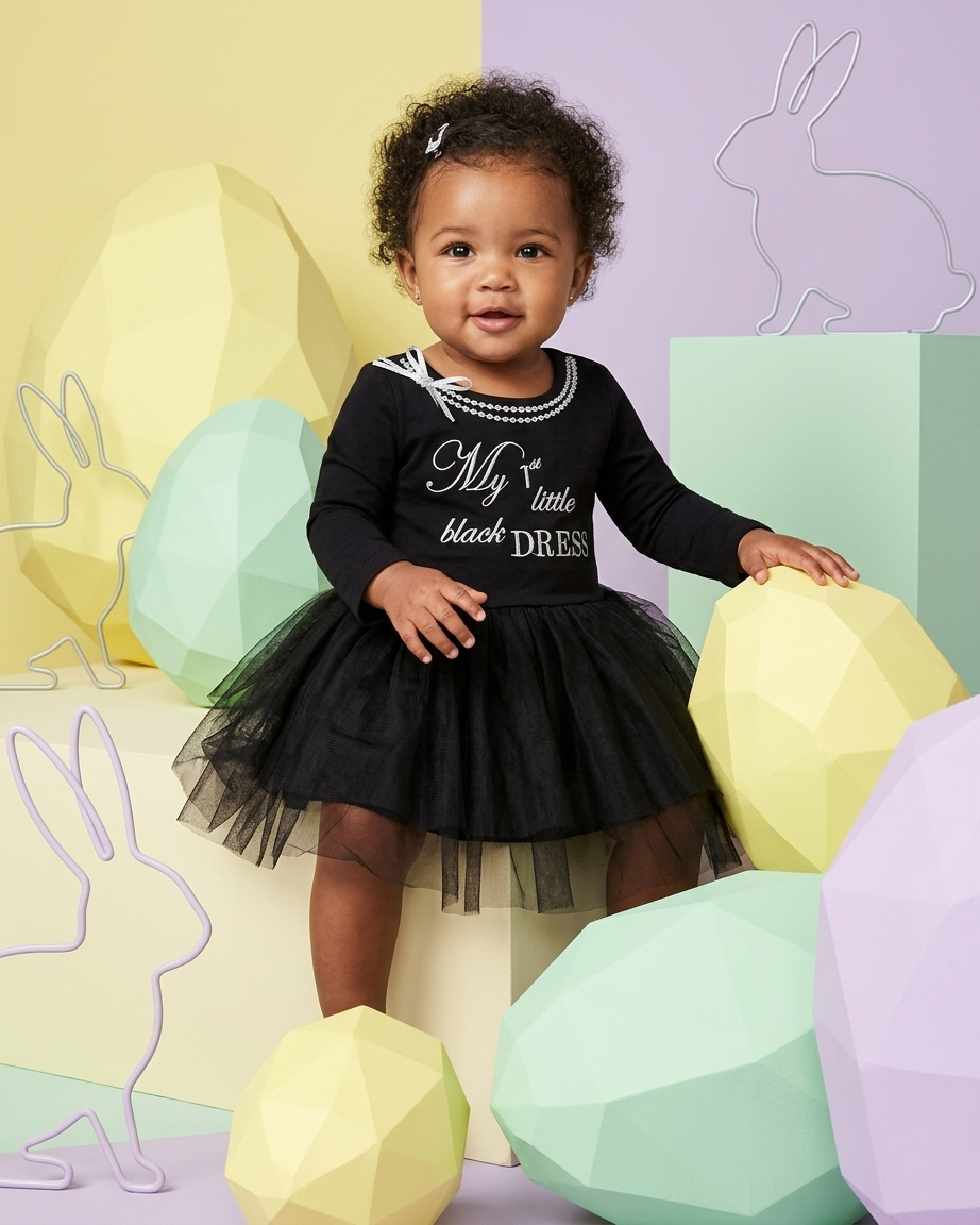 Bonnie Baby Baby Girls Appliqued Knit Tutu One-Piece Dress, Black, 18 Months