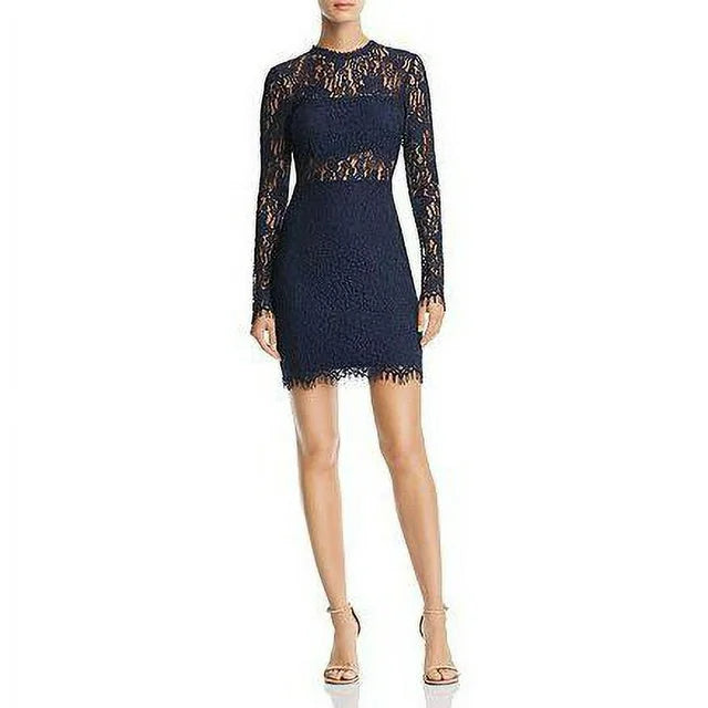 Aqua Lace Illusion Dress - Navy, Size Small