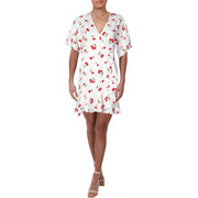 Aqua Women's Cherry-Print Wrap Mini Dress Size Medium