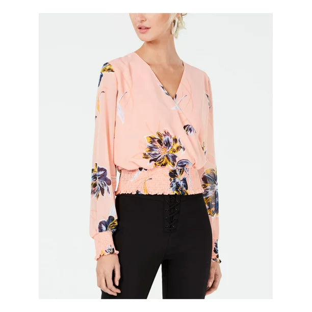 Bar III Pink/Floral Chiffon Blouse Top, Size Medium