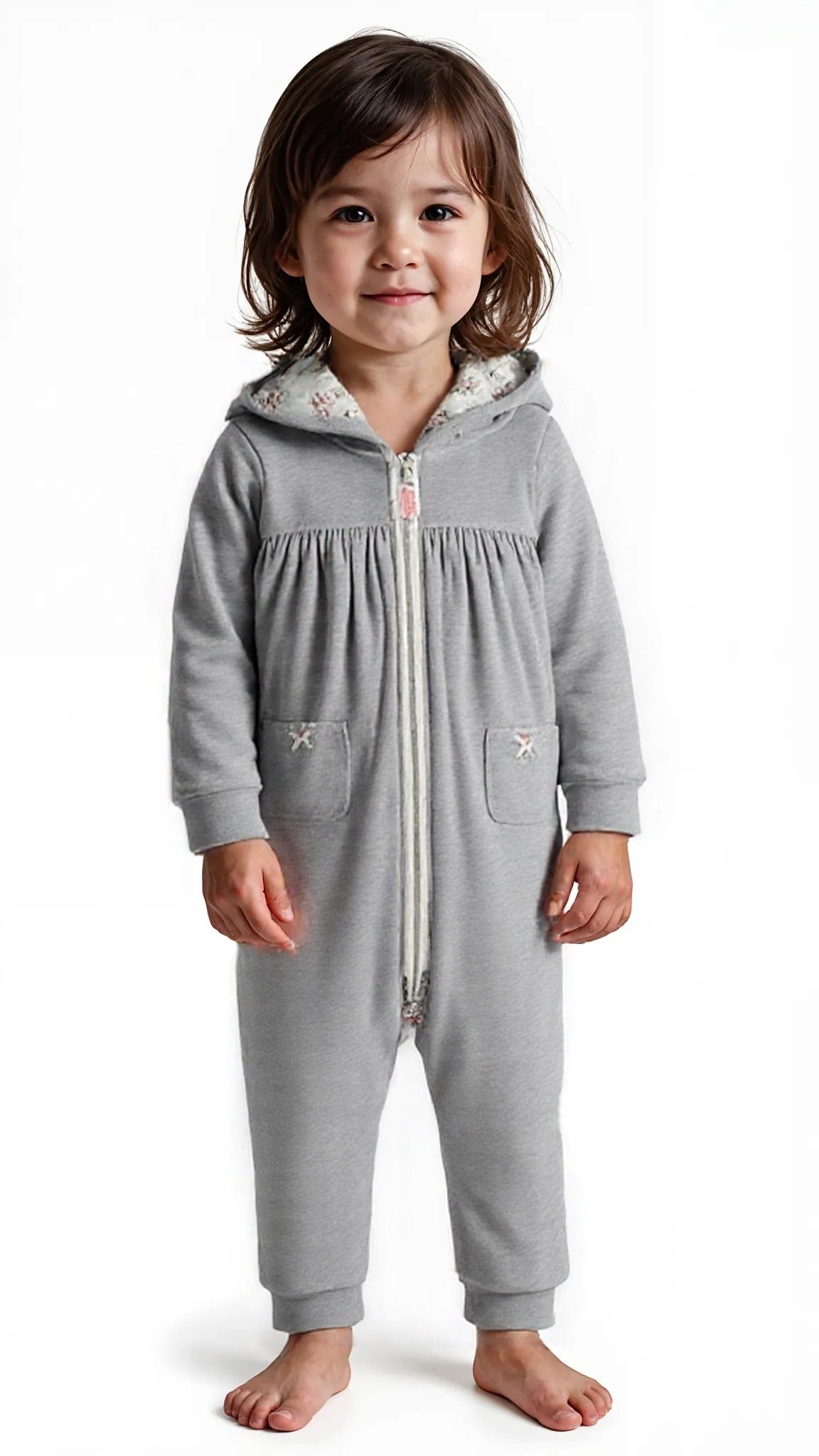 Baby Girl Carters Hooded Zip-Up Fleece Jumpsuit Gray Heather, Size 9 Months