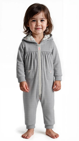 Baby Girl Carters Hooded Zip-Up Fleece Jumpsuit Gray Heather, Size 9 Months