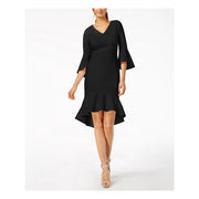 CALVIN KLEIN Womens Black Bell Cuff 3/4 Sleeve V Neck Dress Size: 4