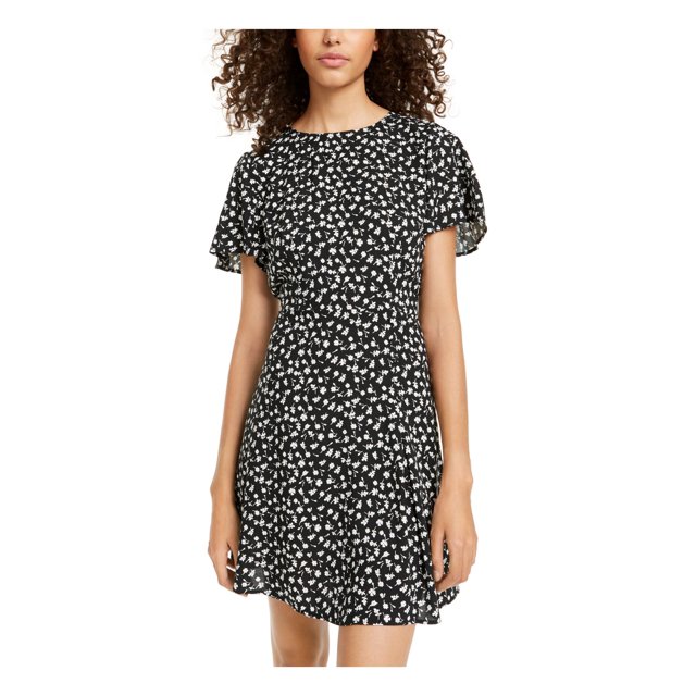 City Studios Juniors Printed Flutter-Sleeve Dress, Large