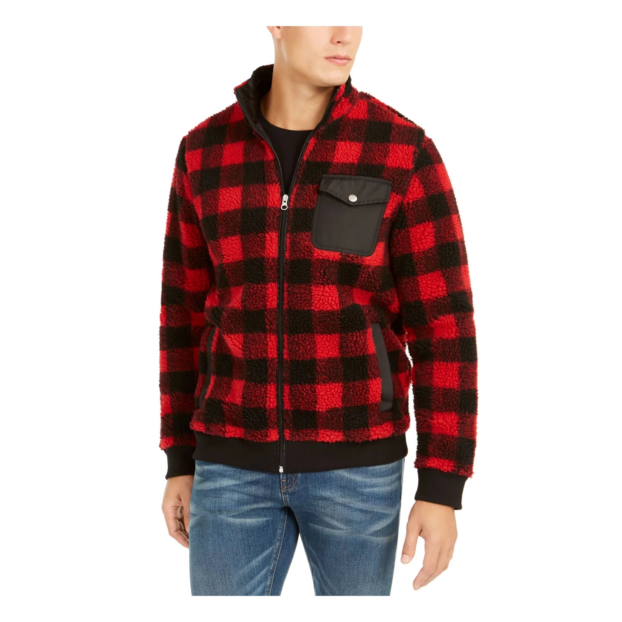 Club Room Mens Full-Zip Plaid Sherpa Jacket, Size Small